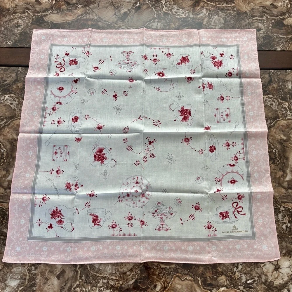 Royal Copenhagen Vtg Pink/White/Red Floral Handkerchief/Bandana/Scarf size 22.5”